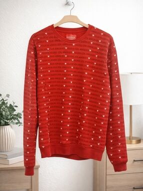 Guess Logo Sweatshirt Red Crewneck Womens Large Y2K Streetwear